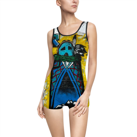 Broken Arrow Women's Vintage Swimsuit, vibrant Swimsuit for women, Graffiti designed Swimwear, artistic swimwear