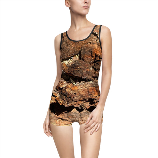 Performance Bark Vintage Swimsuit, Bark Vintage Swimwear Collection, Nature-Inspired Vintage Fashion, Outdoor Poolside Attire, women wears