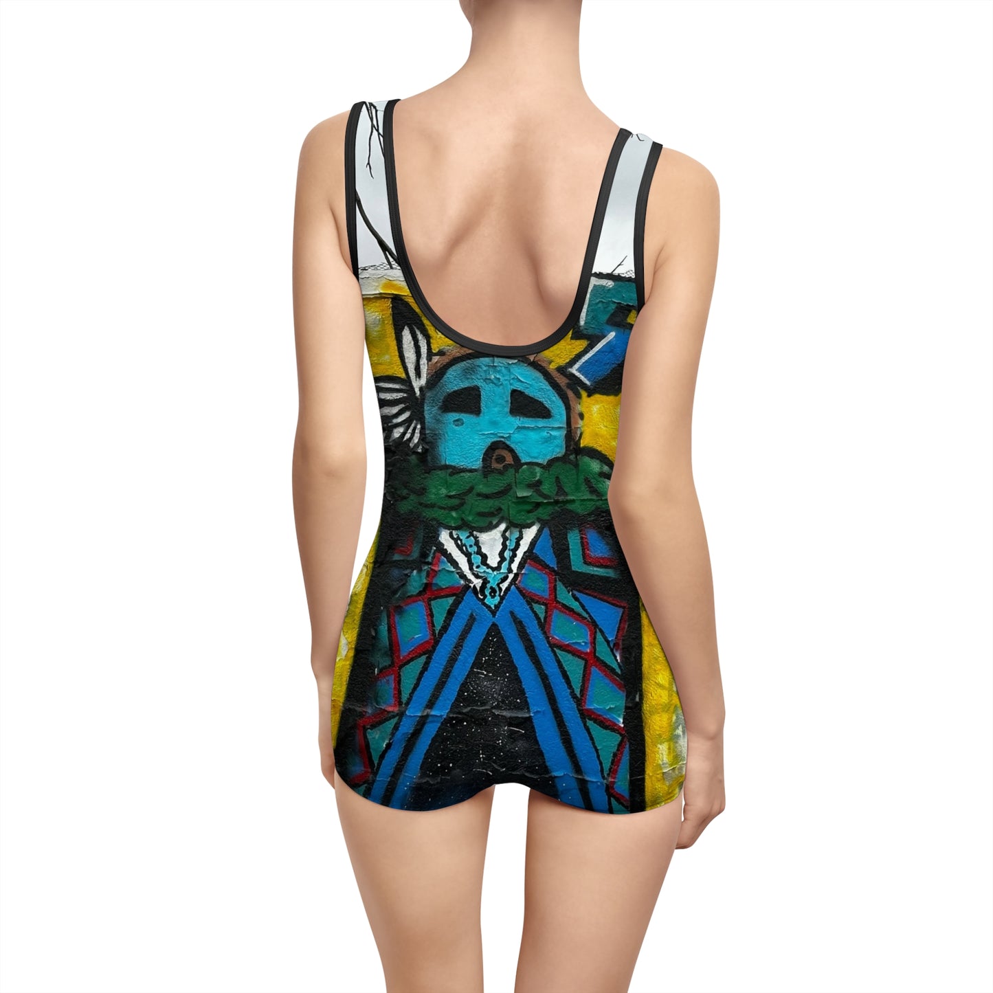 Broken Arrow Women's Vintage Swimsuit, vibrant Swimsuit for women, Graffiti designed Swimwear, artistic swimwear